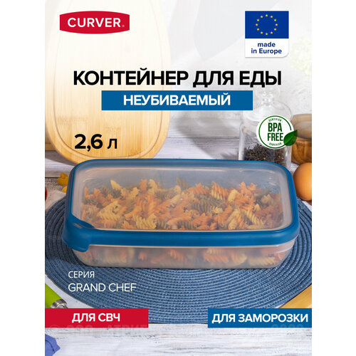 Емкость для заморозки и СВЧ GRAND CHEF, прозрачный/синий фото, описание