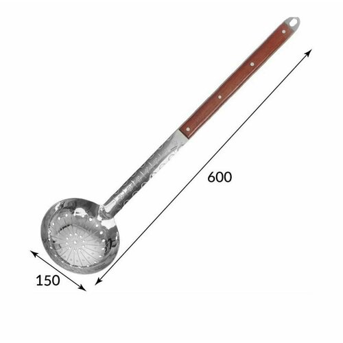 Шумовка для казана 60 см, Посуда Мира глубокая с деревянной ручкой фото, описание