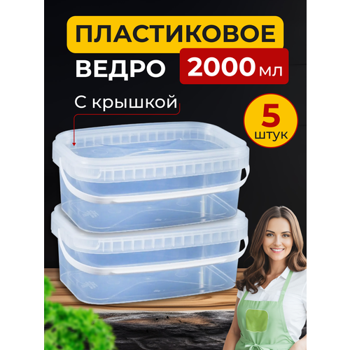 Набор пластиковых контейнеров с крышкой, контейнеры для хранения продуктов, 2000 мл, 5 шт. фото, описание