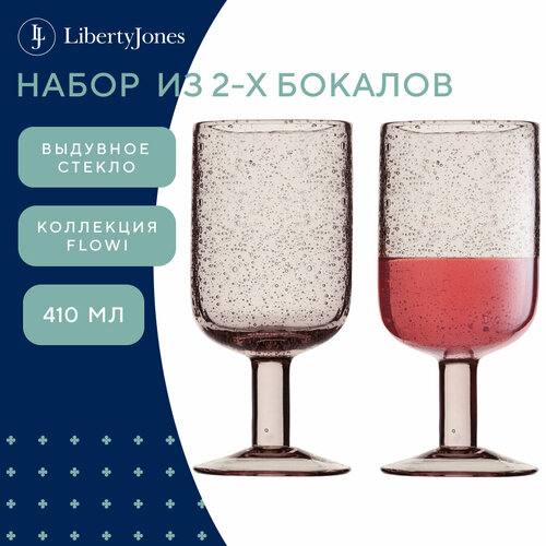 Бокал для вина Flowi, 410 мл, стеклянный, розовые, набор из 2 шт, Liberty Jones, HM-LJ-FL-WGLS-P410-2 фото, описание