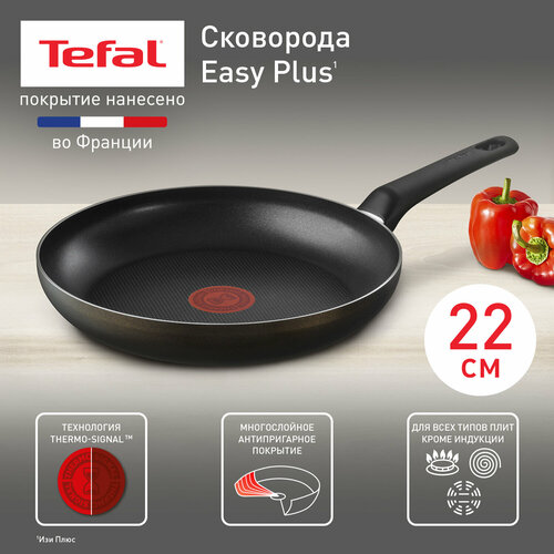 Сковорода Tefal Easy Plus 04237122, диаметр 22 см, с индикатором температуры, с антипригарным покрытием, для газовых, электрических плит фото, описание