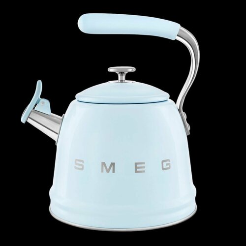 Чайник для плиты SMEG CKLW2001PB со свистком, пастельный голубой, 2,3л фото, описание