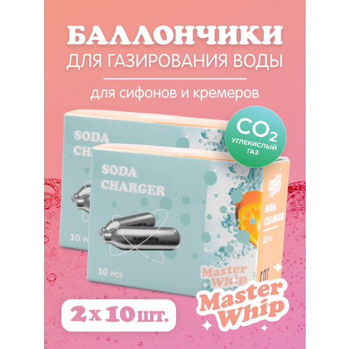 Баллончики для сифона для газирования воды (CO2) 20шт MasterWhip фото, описание