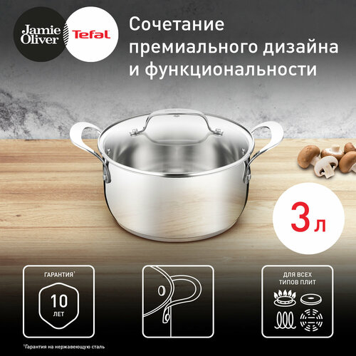 Кастрюля Tefal Jamie Oliver E3154474 с крышкой 20 см. 3 литра фото, описание