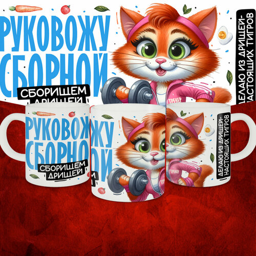 Кружка с принтом: Тренер, руковожу сборной, лисичка, белая, 330 мл. фото, описание