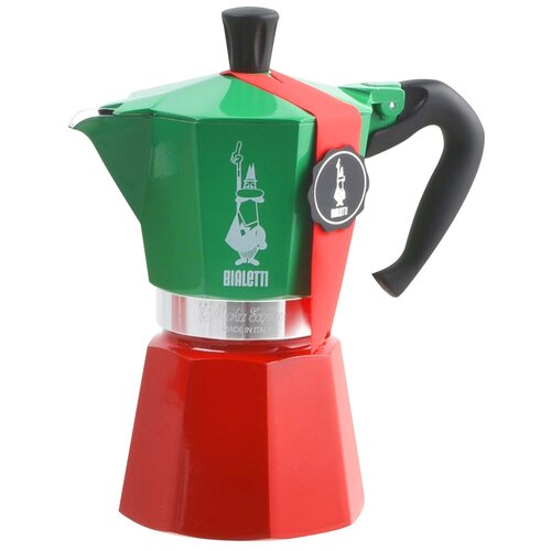 Гейзерная кофеварка Bialetti Moka Express Italia collection 0005323/NP, 270 мл0.27 л, зеленый/красный фото, описание