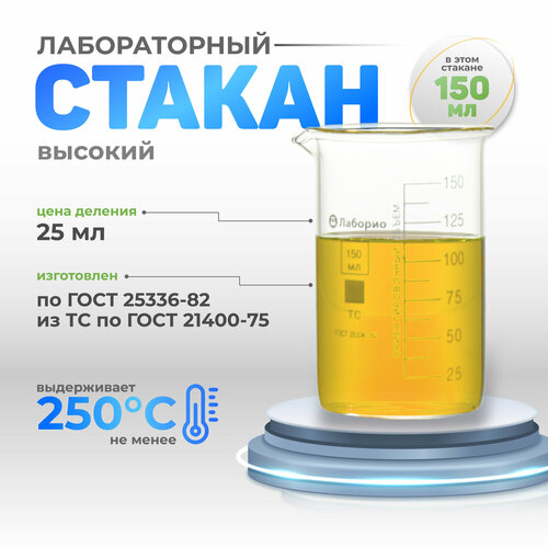 Набор стаканов 150, 100, 50 мл (тип В, высокий с делениями и носиком, термостойкий, лабораторных фото, описание