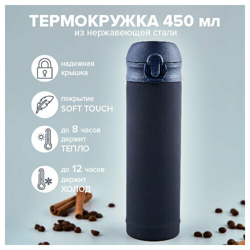 Термокружка 450 мл Good Sale, для чая и кофе, покрытие Soft Touch фото, описание