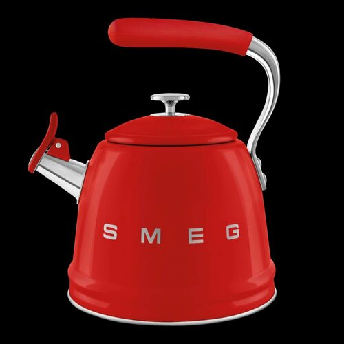 Чайник для плиты SMEG CKLW2001RD со свистком, красный, 2,3л фото, описание